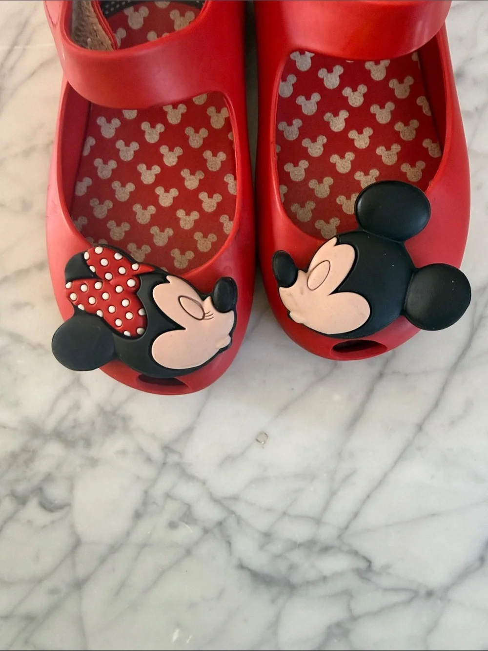 Mini Melissa Red Mickey Minnie Kissing Mary Jane Shoes for Kids Sz 9